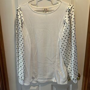BiBi White Long Sleeve Top with Black Polka Dots
